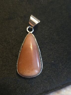 Peach Moonstone Teardrop Brown Stone Pendant Gemstone Charm Sterling Silver